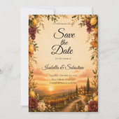 Romantische herfsttrouw in rustieke Toscaanse stij Save The Date (Voorkant)