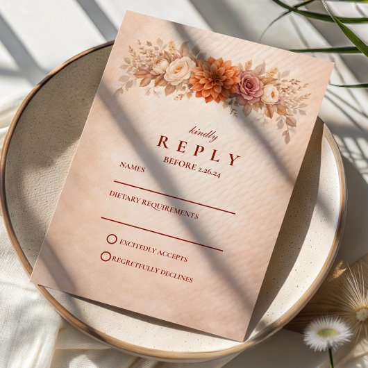 Romantische herfsttuinbruiloft RSVP kaartje