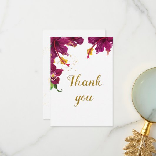 romantische hibiscus bloemen botanisch bedankkaart (Voorkant / Achterkant in situ)