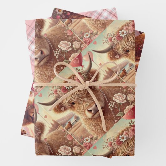 Romantische Highland Koe Valentijnsdag Inpakpapier Vel (In situ)