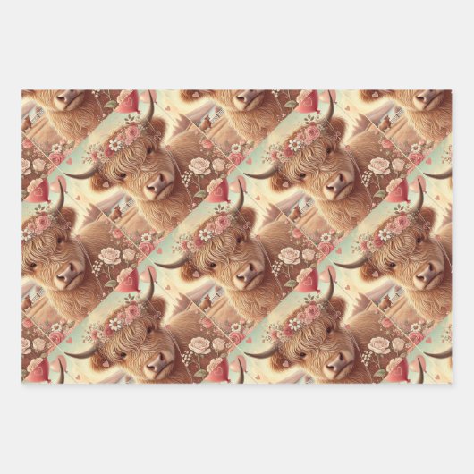 Romantische Highland Koe Valentijnsdag Inpakpapier Vel (Voorkant)