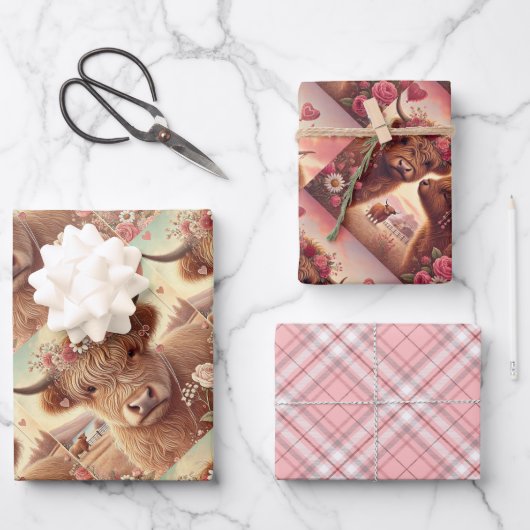 Romantische Highland Koe Valentijnsdag Inpakpapier Vel (Voorkant)