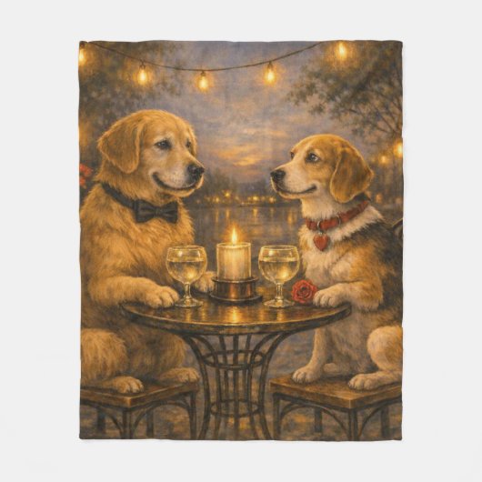 Romantische honden diner fleece deken (Voorkant)