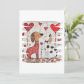 Romantische honden met hartballonnen kaart (Staand voorkant)