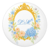 Romantische hortensia gouden Lijst bloemenmonogram Keramische Knop (Voorkant)