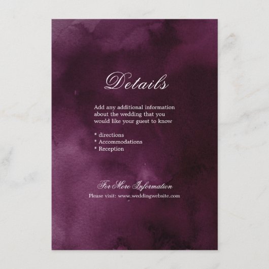 Romantische humeurige pruim kalligrafie bruiloft d informatiekaartje (Voorkant)