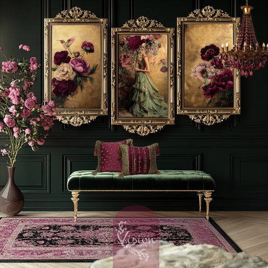 Romantische Hummingbird & Bourgogne Bloemen op Gou Tissuepapier