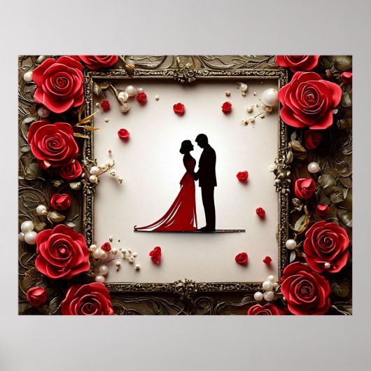 Romantische huwelijks Silhouet van Koppel Poster (Voorkant)
