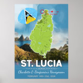 Romantische Huwelijksreis Caribbean St Lucia Kaart Poster (Voorkant)