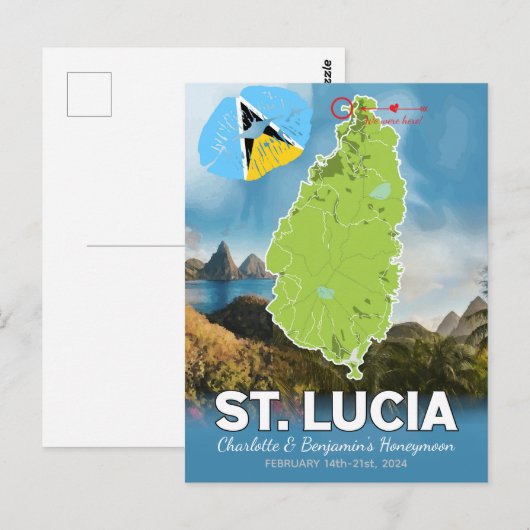 Romantische huwelijksreis Caribisch gebied St Luci Briefkaart (Voorkant / Achterkant)
