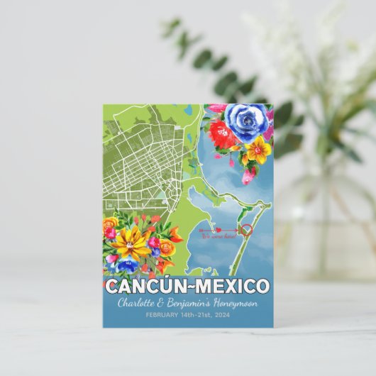 Romantische huwelijksreis vakantie Cancun Mexico k Briefkaart (Staand voorkant)