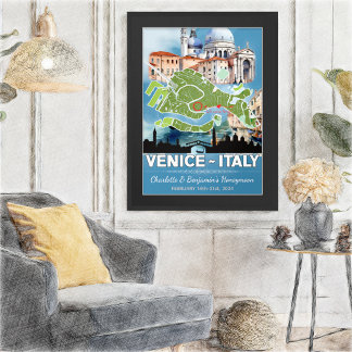 Romantische huwelijksreis vakantie Venetië Italië Poster
