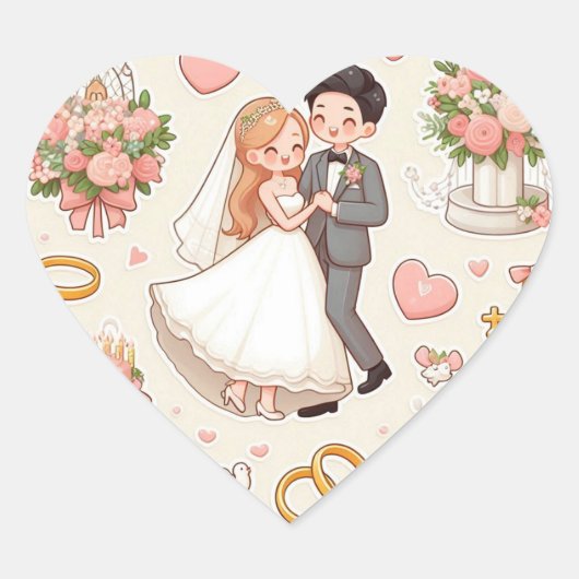 "Romantische Huwelijksstickers" Hart Sticker (Voorkant)