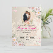 Romantische huwelijksuitnodiging - elegant en tijd kaart (Staand voorkant)