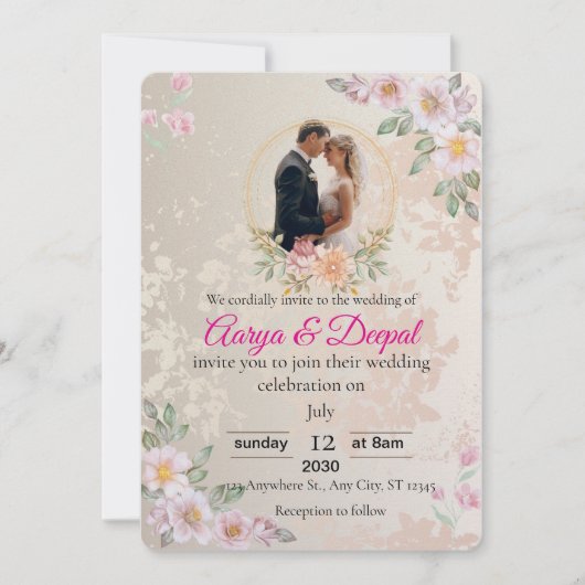 Romantische huwelijksuitnodiging - elegant en tijd kaart (Voorkant)