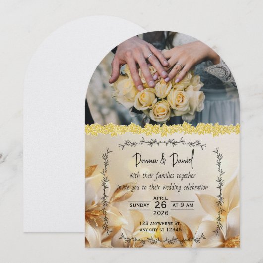 Romantische huwelijksuitnodiging met bloemenontwer kaart (Voorkant / Achterkant)