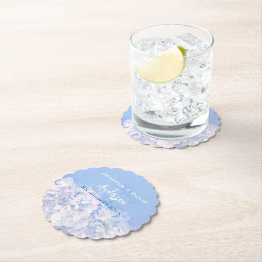 Romantische Hydrangeas Gepersonaliseerde bruiloft Kartonnen Onderzetters (Insitu)