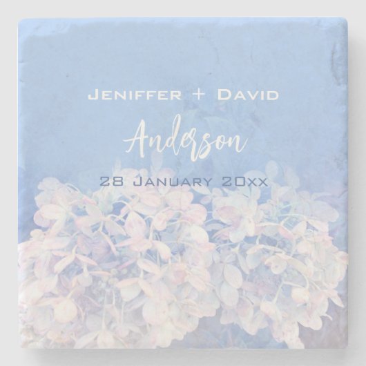 Romantische Hydrangeas Gepersonaliseerde bruiloft Stenen Onderzetter (Voorkant)