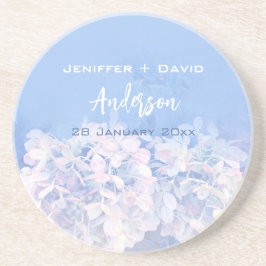 Romantische Hydrangeas Gepersonaliseerde bruiloft Zandsteen Onderzetter