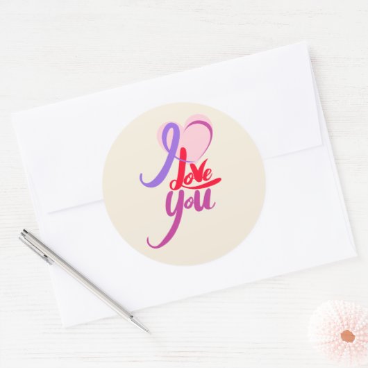 Romantische I Love You Valentijn Ronde Sticker (Envelop)