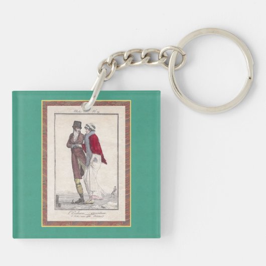 Romantische  ijsschaatscène Elegant Couple Sleutelhanger (Achterkant)
