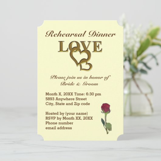 Romantische in elkaar grijpende harten & rode roos kaart (Staand voorkant)