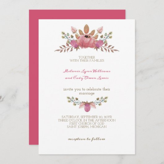 Romantische Indiase rode bloemen kroon bruiloft Kaart (Voorkant / Achterkant)