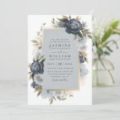 Romantische Indigo Bloemige Elegante QR Code Trouw Kaart (Staand voorkant)