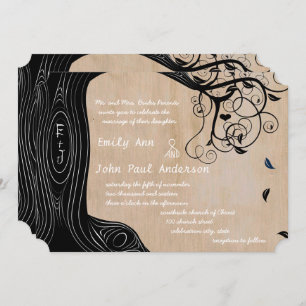 Romantische Initialen in Tree Wedding Invite Kaart