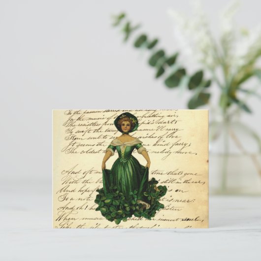 -Romantische Irish Clover Dress Lady Briefkaart (Staand voorkant)