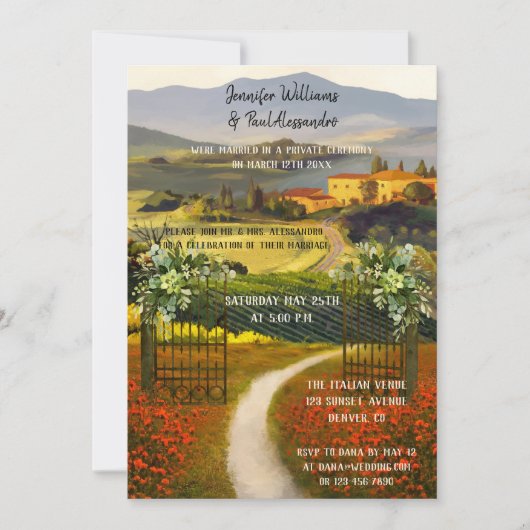 Romantische Italiaanse huwelijksreceptie aangepast Kaart (Voorkant)