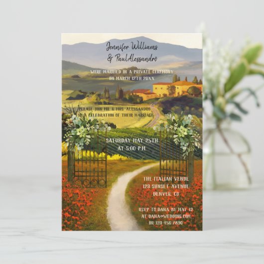 Romantische Italiaanse huwelijksreceptie aangepast Kaart (Staand voorkant)