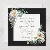 Romantische Ivoor Bloemen Waterverf Zwart Bruiloft Kaart (Voorkant)
