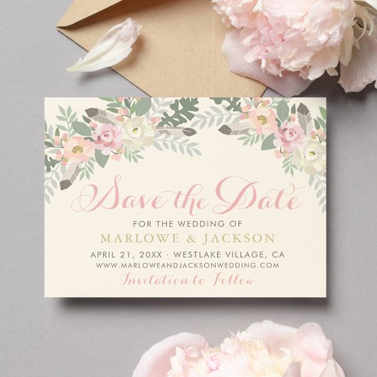 Romantische ivoor blozende bloem bruiloft save the date