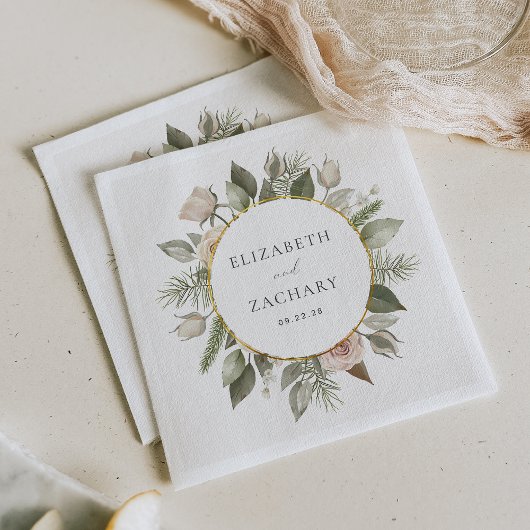 Romantische Ivoor Floral krans bruiloft Servet