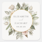 Romantische Ivoor Floral krans bruiloft Vierkante Sticker (Voorkant)