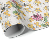 Romantische Ivoor Queen Bee, Honingraat & Bloemen Cadeaupapier (Rol Hoek)