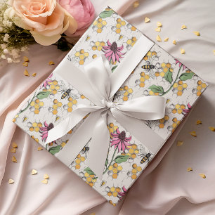 Romantische Ivoor Queen Bee, Honingraat & Bloemen Cadeaupapier