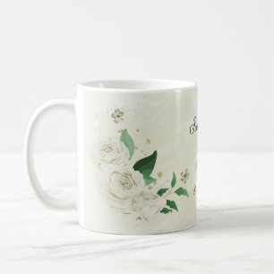 Romantische ivoorwitte bloemen groen koffiemok