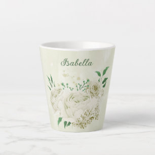 Romantische ivoorwitte bloemen groen latte mok