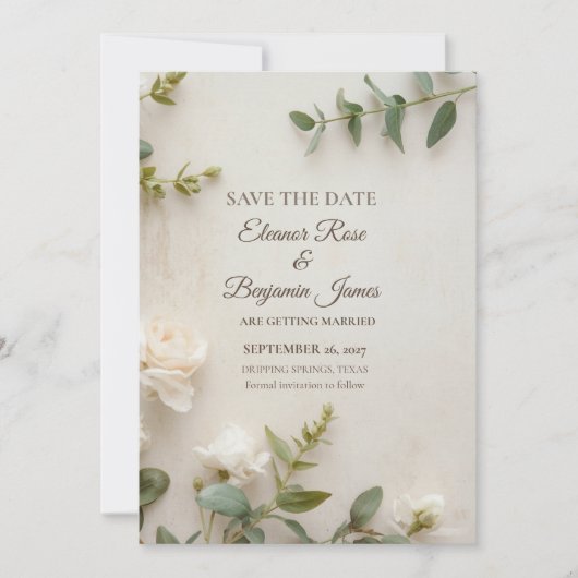 Romantische Ivoren Botanische Save the Date (Voorkant)