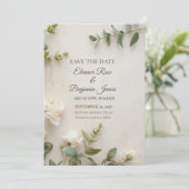 Romantische Ivoren Botanische Save the Date (Staand voorkant)