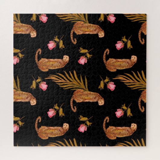 Romantische jachtluipaarden: waterverf naadloos pa legpuzzel (Horizontaal)