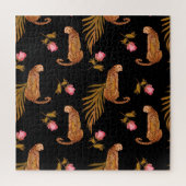 Romantische jachtluipaarden: waterverf naadloos pa legpuzzel (Verticaal)