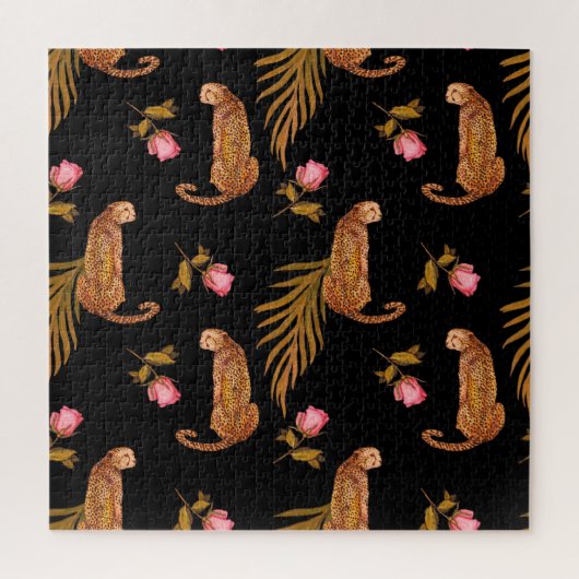 Romantische jachtluipaarden: waterverf naadloos pa legpuzzel (Verticaal)