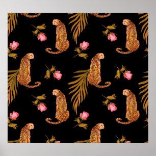 Romantische jachtluipaarden: waterverf naadloos pa poster