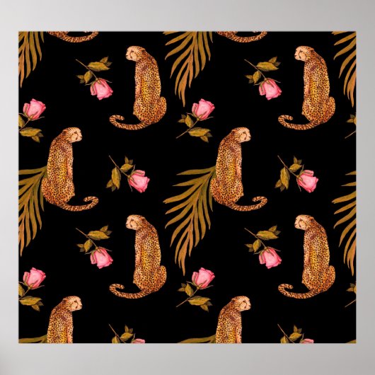 Romantische jachtluipaarden: waterverf naadloos pa poster (Voorkant)