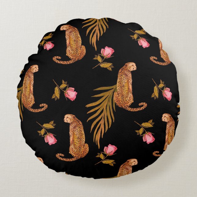 Romantische jachtluipaarden: waterverf naadloos pa rond kussen (Voorkant)