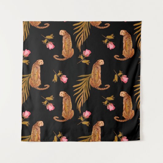 Romantische jachtluipaarden: waterverf naadloos pa wandkleed (Voorkant)