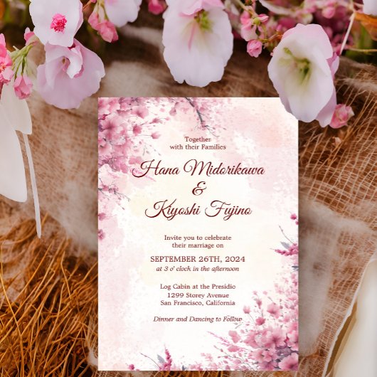 Romantische Japanse roze kerry Blossom Wedding Kaart
